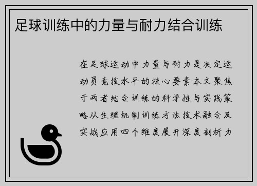 足球训练中的力量与耐力结合训练